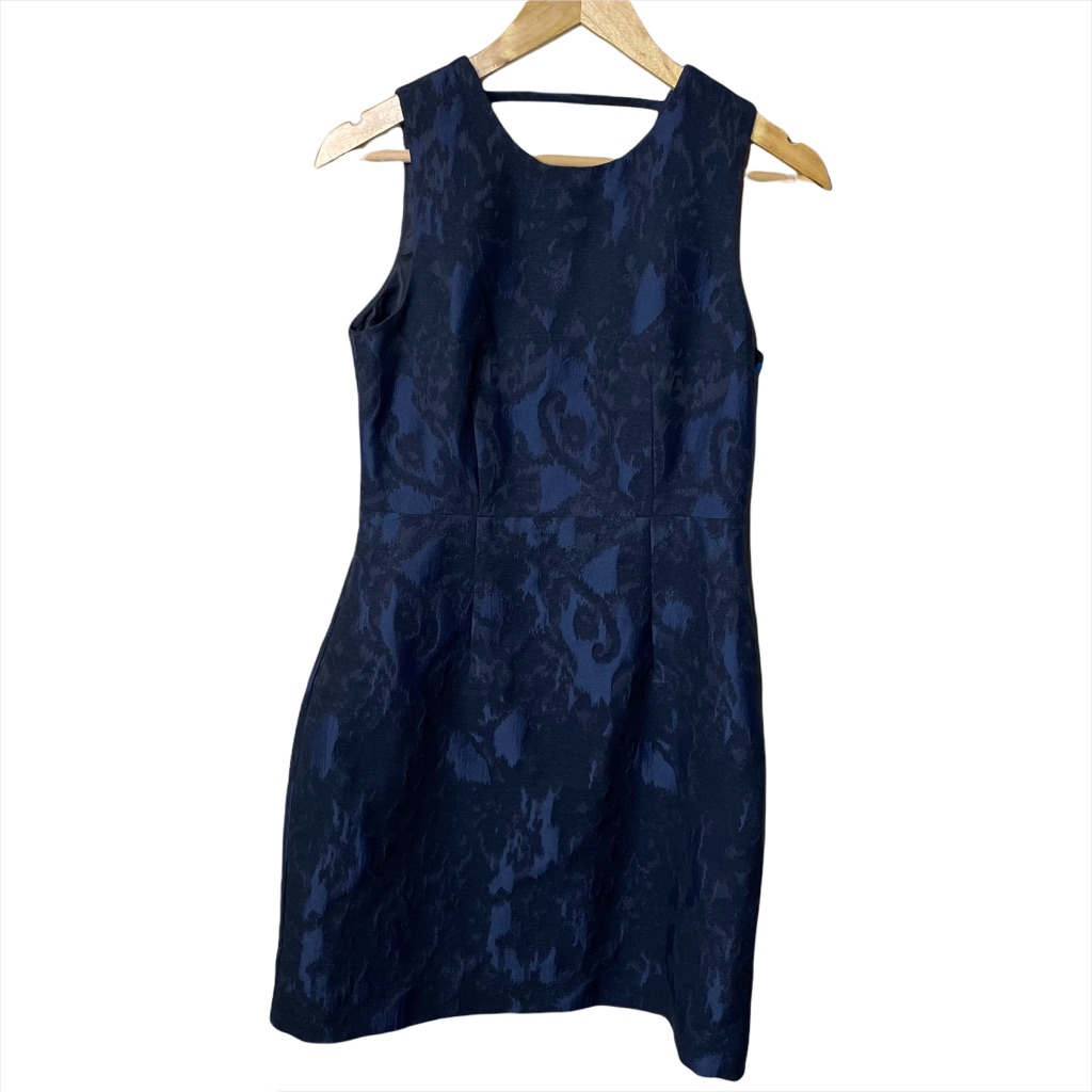 H&M Blue Black Floral V-Neck Sleeveless Dress
